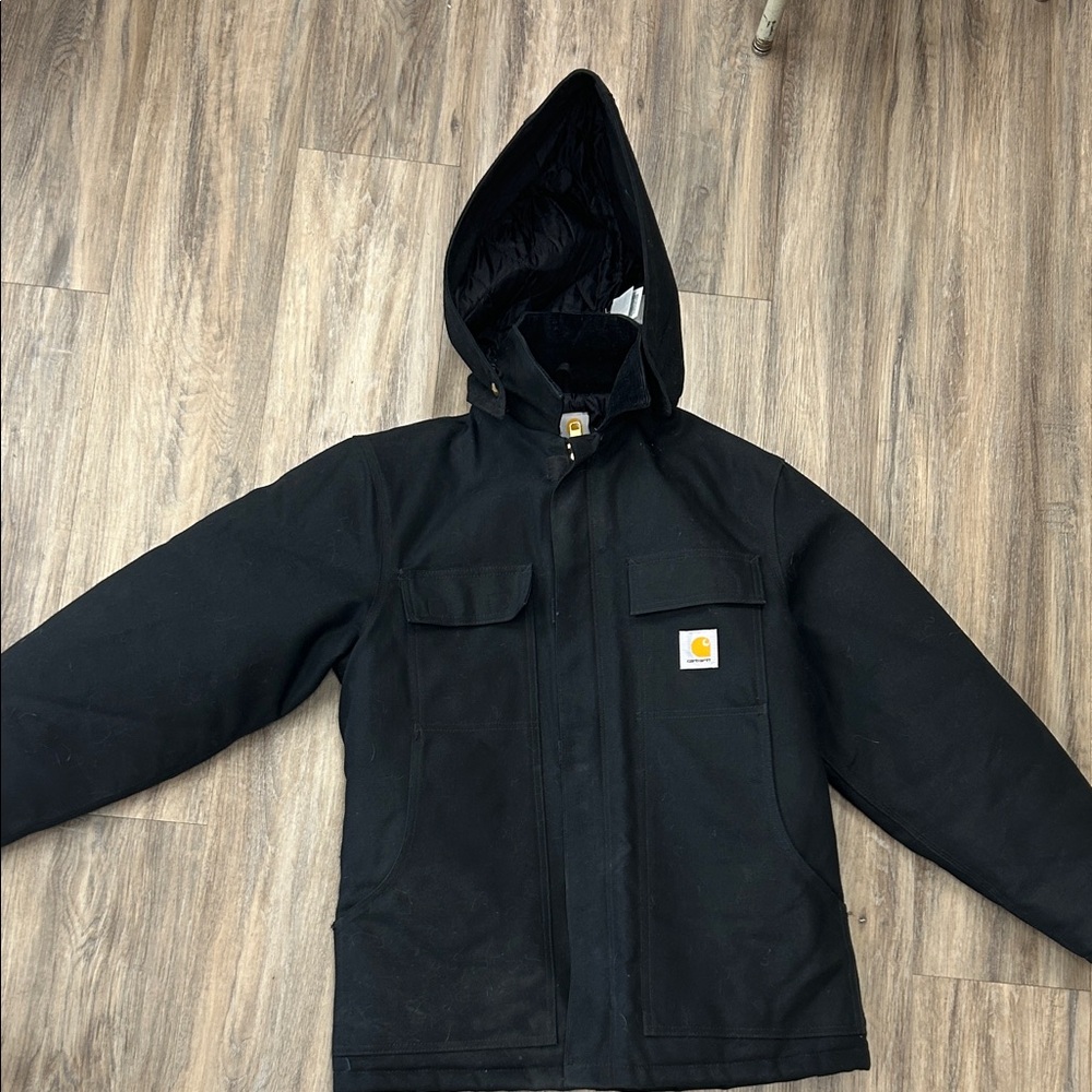 Carhartt quilted/hooded Black Hooded Coat. EUC men’s Small Regular